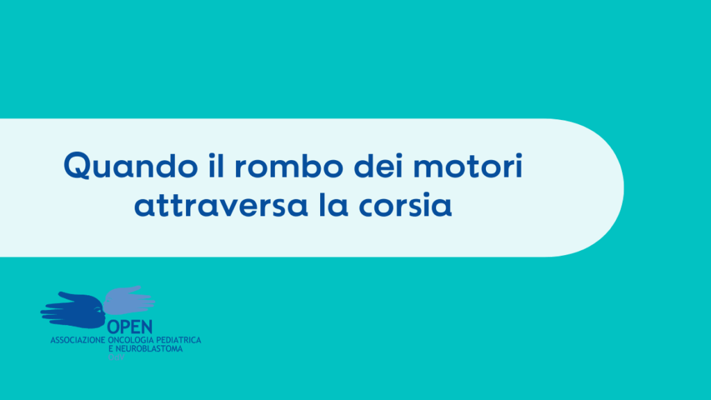Una grafica con il logo della OPEN OdV: c'è scritto "Quando il rombo dei motori attraversa la corsia"