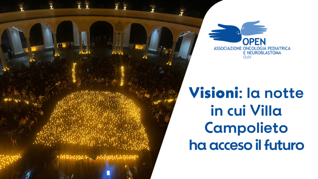 Grafica con foto platea Visioni Candlelight, h1 articolo e foto platea Visioni