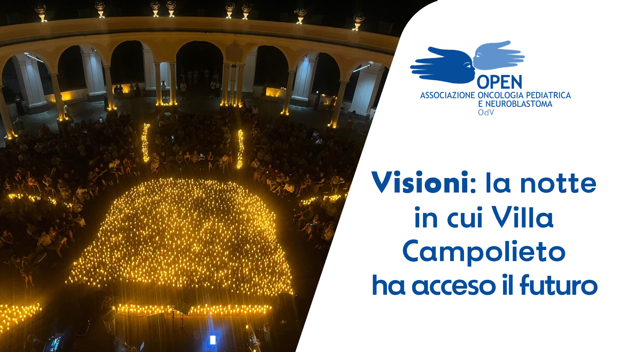 Grafica con foto platea Visioni Candlelight, h1 articolo e foto platea Visioni